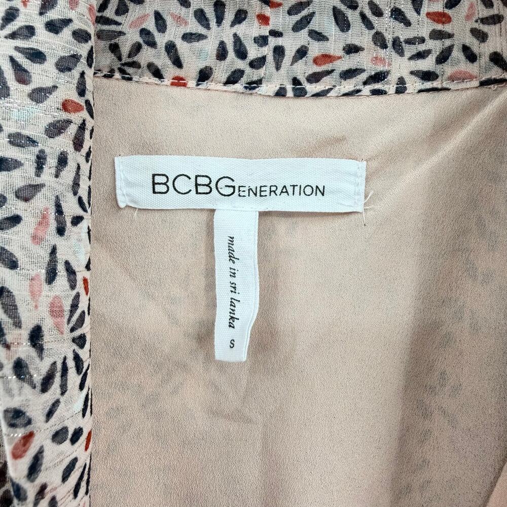 BCBGeneration Blush Floral Chiffon Metallic Neck Tie Long Sleeve Mini Dress - Picture 9 of 10